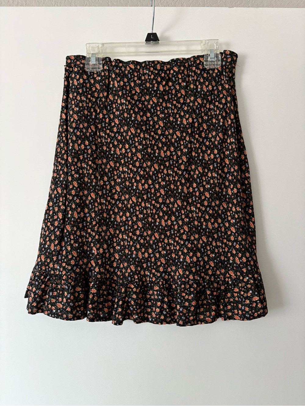SO Black Midi Skirt with Peach Floral Print